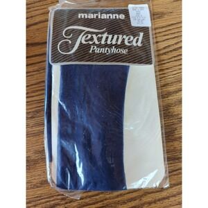 New Vintage Marianne Textured Pantyhose Size B Ultra Sheer Dots & Bows Navy Blue
